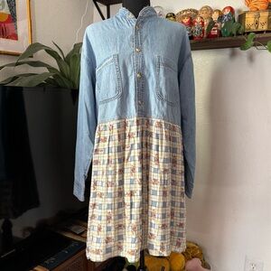 Vintage Loco Lindo Chambray Button Down Floral Shirt Dress